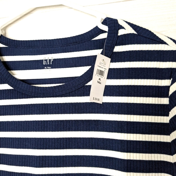 Gap Striped Ribbed Crewneck Tee NWT XL Tall - Picture 3 of 7